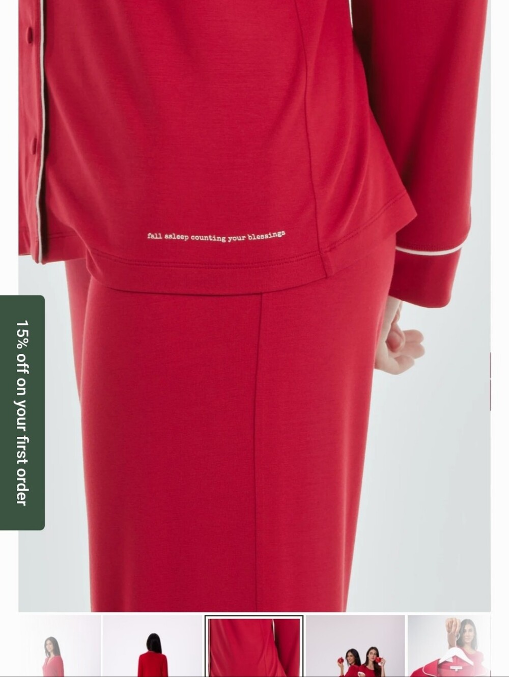 Storyteller Size L 2-pc L/Sleeve Red Pajama Set, White Piping, Quote Tote Bag - Picture 6 of 11